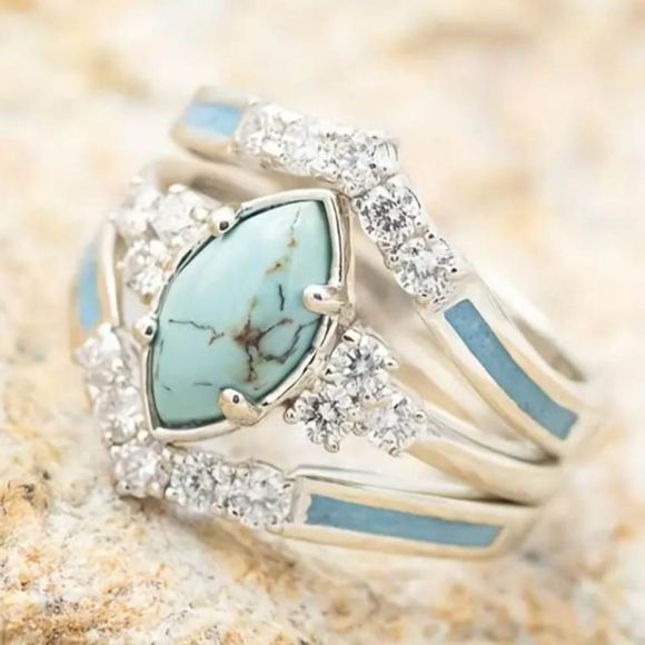 Ladies ring 3 piece turquoise. Size 10. - Picture 1 of 4